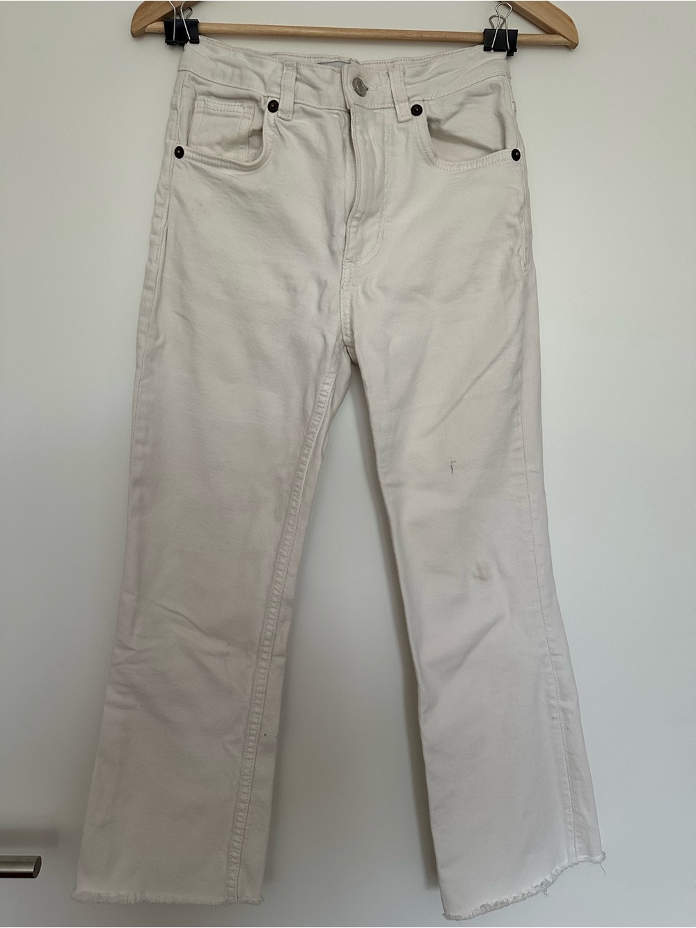 White Zara Mid-Rise Straight Leg Jeans, Slight Flare